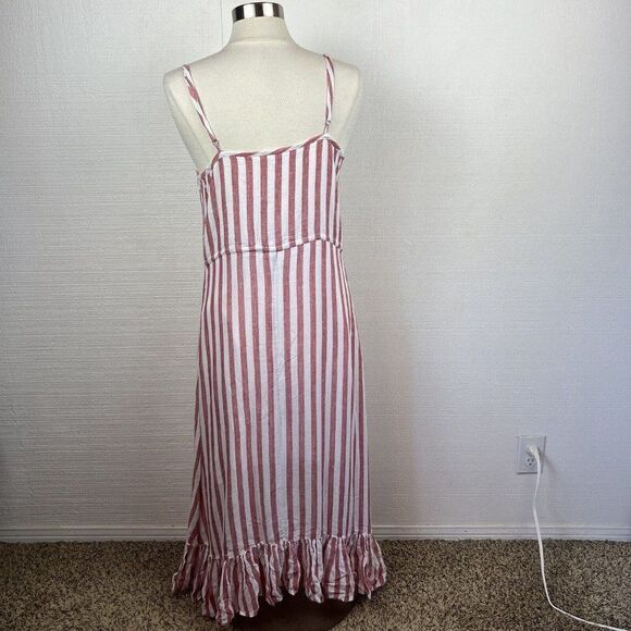 Rails Dress M Womens New $188 Red White Frida Carmine Stripe Button Front Ruffle - Picture 4 of 8